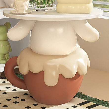 Contemporary Creative Kids Teacup Dog-Shaped Resin Solid Wood Side Table 1-Tray For Living Room