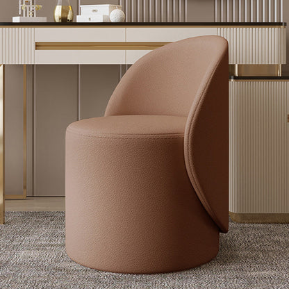Contemporary Nordic Faux Leather & Rubberwood Cylindrical Vanity Stool With Backrest & Swivel Function For Bedroom