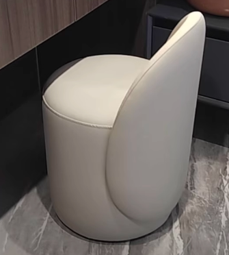 Contemporary Nordic Faux Leather & Rubberwood Cylindrical Vanity Stool With Backrest & Swivel Function For Bedroom