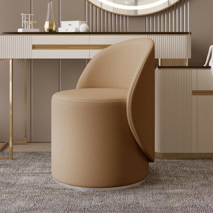Contemporary Nordic Faux Leather & Rubberwood Cylindrical Vanity Stool With Backrest & Swivel Function For Bedroom