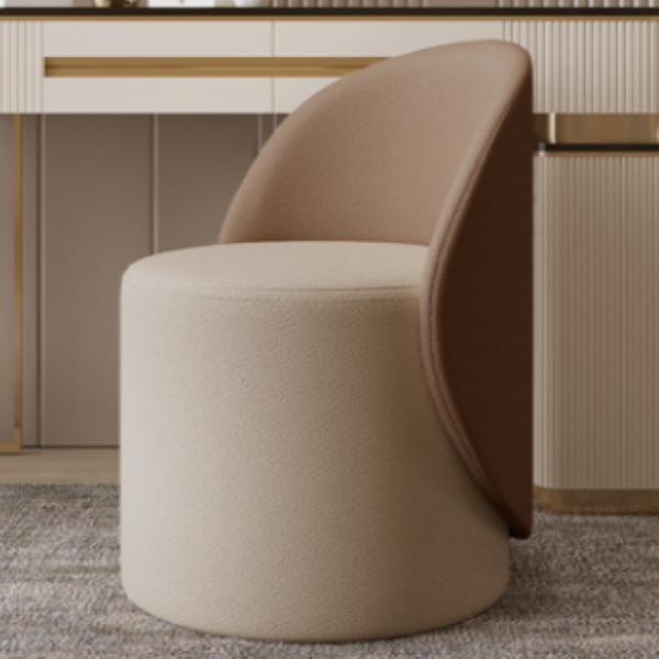 Contemporary Nordic Faux Leather & Rubberwood Cylindrical Vanity Stool With Backrest & Swivel Function For Bedroom