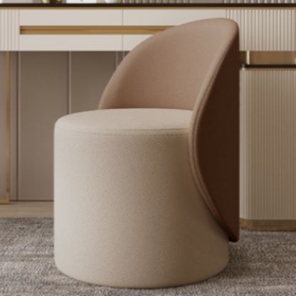 Contemporary Nordic Faux Leather & Rubberwood Cylindrical Vanity Stool With Backrest & Swivel Function For Bedroom