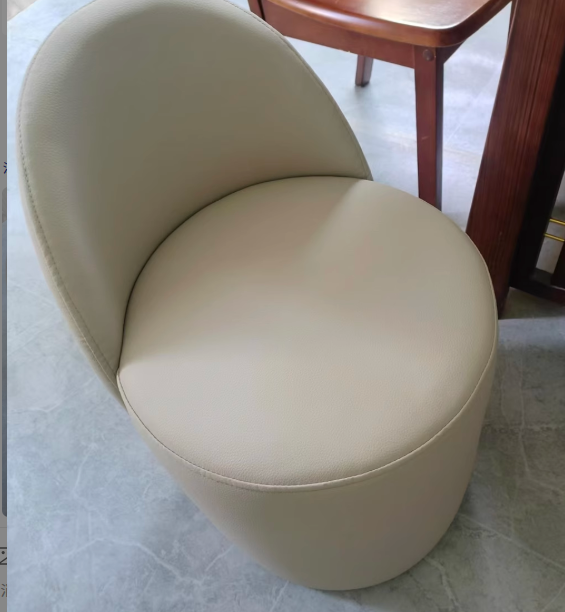 Contemporary Nordic Faux Leather & Rubberwood Cylindrical Vanity Stool With Backrest & Swivel Function For Bedroom