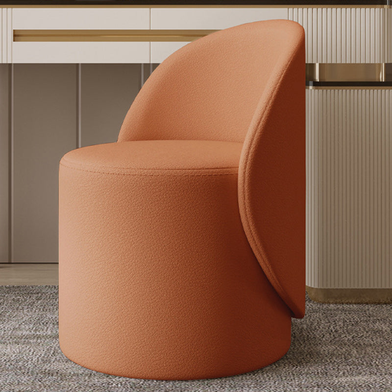 Contemporary Nordic Faux Leather & Rubberwood Cylindrical Vanity Stool With Backrest & Swivel Function For Bedroom