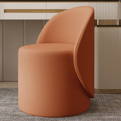 Contemporary Nordic Faux Leather & Rubberwood Cylindrical Vanity Stool With Backrest & Swivel Function For Bedroom