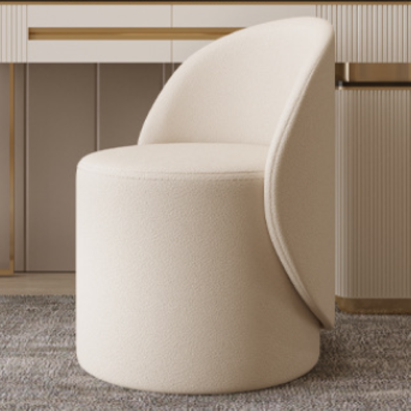 Contemporary Nordic Faux Leather & Rubberwood Cylindrical Vanity Stool With Backrest & Swivel Function For Bedroom