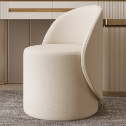 Contemporary Nordic Faux Leather & Rubberwood Cylindrical Vanity Stool With Backrest & Swivel Function For Bedroom