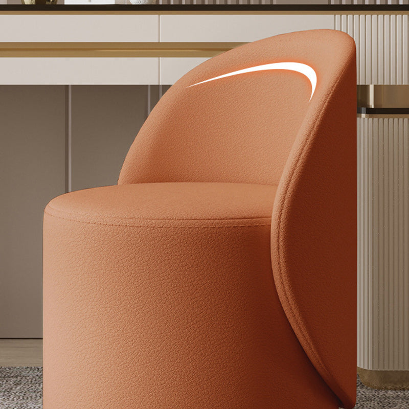 Contemporary Nordic Faux Leather & Rubberwood Cylindrical Vanity Stool With Backrest & Swivel Function For Bedroom