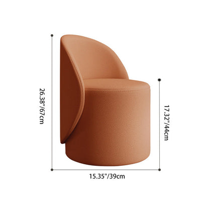 Contemporary Nordic Faux Leather & Rubberwood Cylindrical Vanity Stool With Backrest & Swivel Function For Bedroom