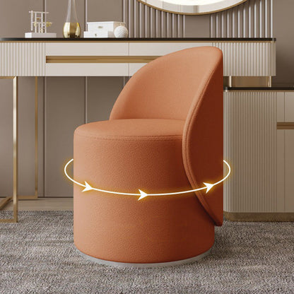 Contemporary Nordic Faux Leather & Rubberwood Cylindrical Vanity Stool With Backrest & Swivel Function For Bedroom