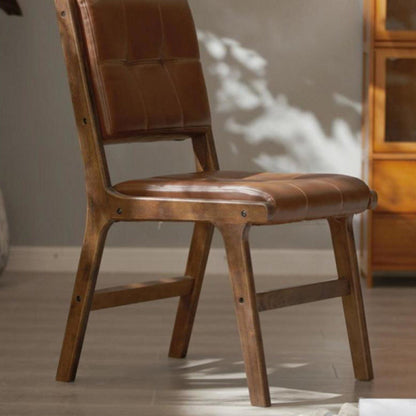 Traditional Vintage PU Leather & Wood Square Dining Chair With Backrest For Dining Room