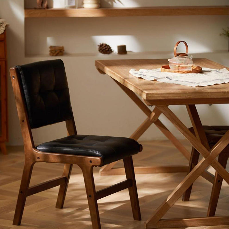 Traditional Vintage PU Leather & Wood Square Dining Chair With Backrest For Dining Room