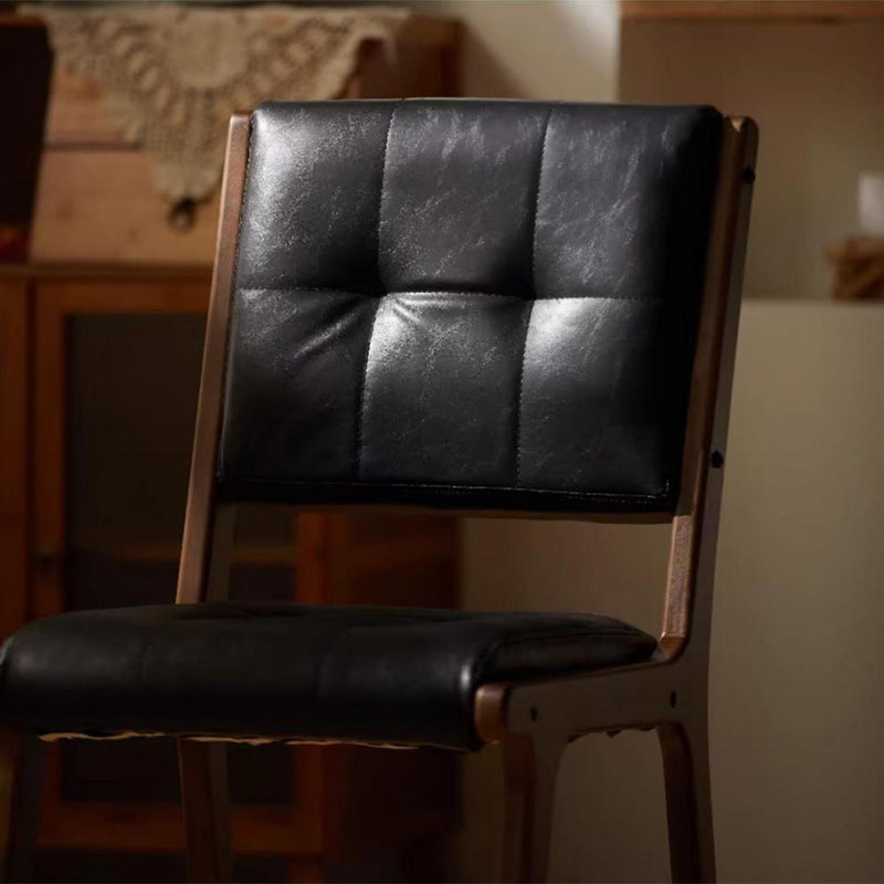 Traditional Vintage PU Leather & Wood Square Dining Chair With Backrest For Dining Room