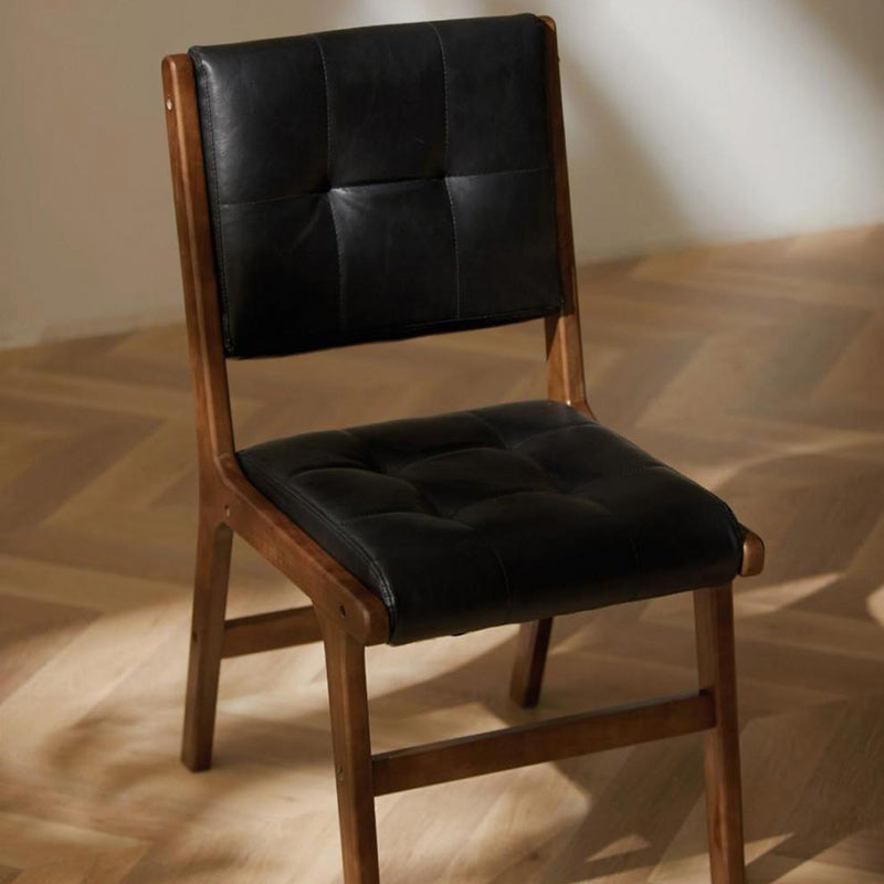 Traditional Vintage PU Leather & Wood Square Dining Chair With Backrest For Dining Room