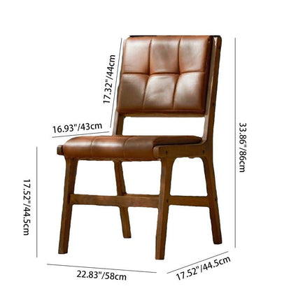 Traditional Vintage PU Leather & Wood Square Dining Chair With Backrest For Dining Room