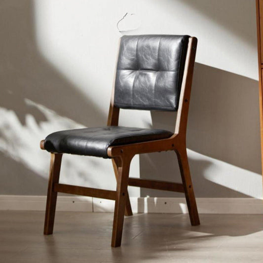 Traditional Vintage PU Leather & Wood Square Dining Chair With Backrest For Dining Room