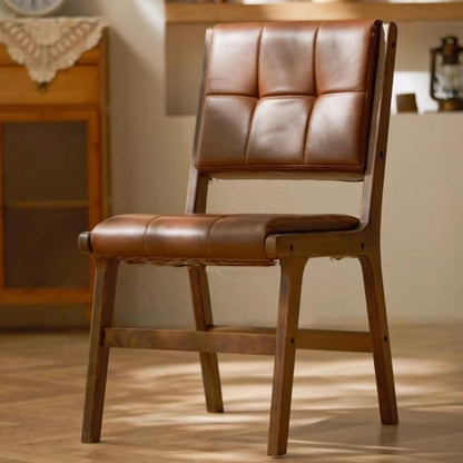 Traditional Vintage PU Leather & Wood Square Dining Chair With Backrest For Dining Room