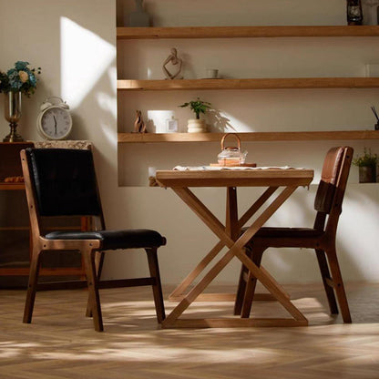 Traditional Vintage PU Leather & Wood Square Dining Chair With Backrest For Dining Room