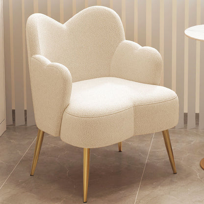 Contemporary Nordic Lambswool & Metal Curved Back Vanity Stool For Bedroom