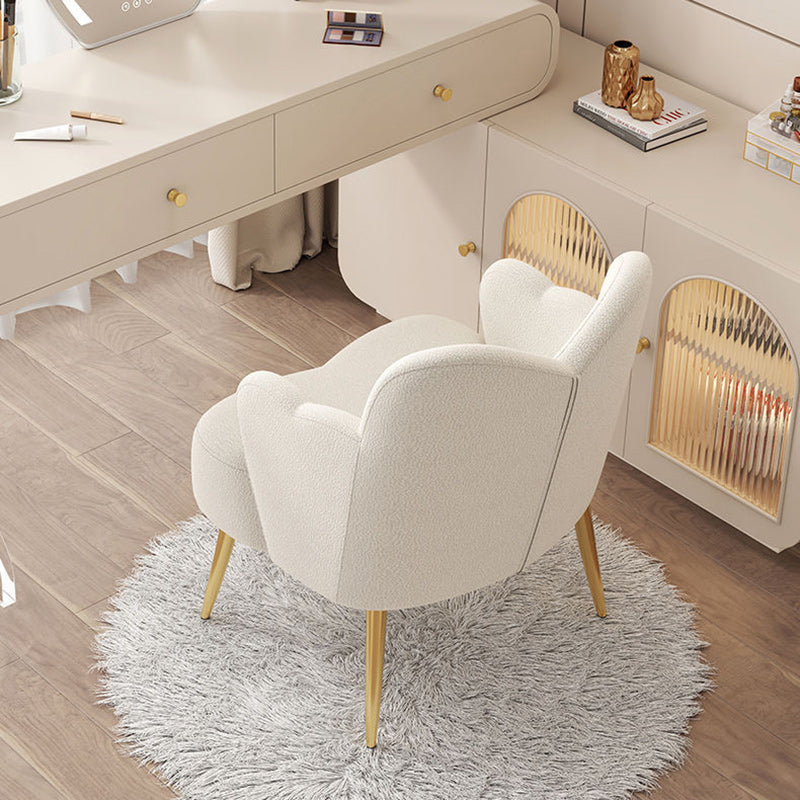 Contemporary Nordic Lambswool & Metal Curved Back Vanity Stool For Bedroom