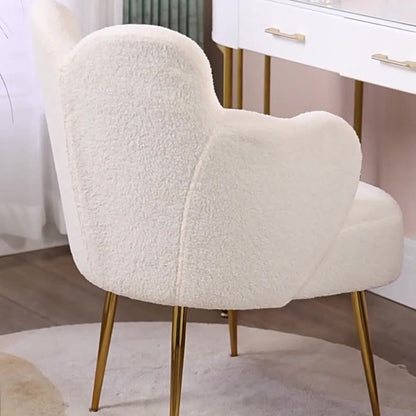 Contemporary Nordic Lambswool & Metal Curved Back Vanity Stool For Bedroom