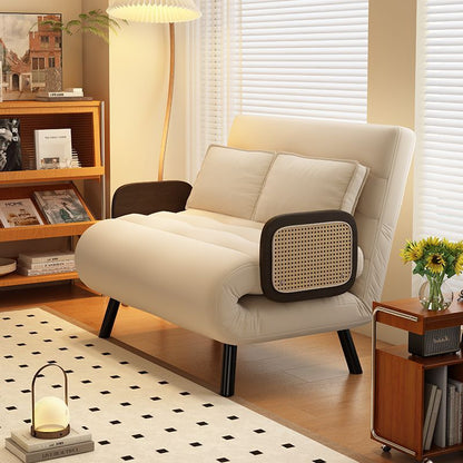 Contemporary Nordic Wood & Fabric Rectangular Sofa Bed With Foldable Function For Living Room And Bedroom