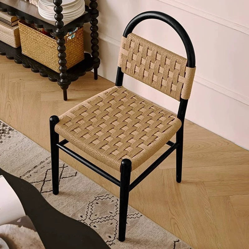 Traditional French Wooden & Rope Square Dining Chair With Woven Design For Dining Room & Living Room