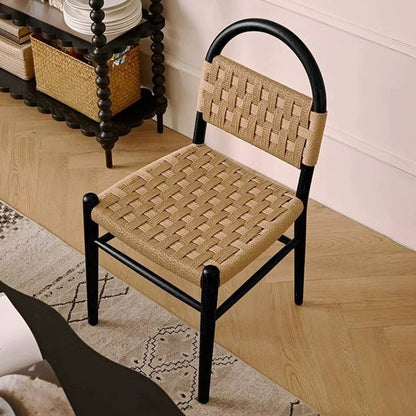 Traditional French Wooden & Rope Square Dining Chair With Woven Design For Dining Room & Living Room