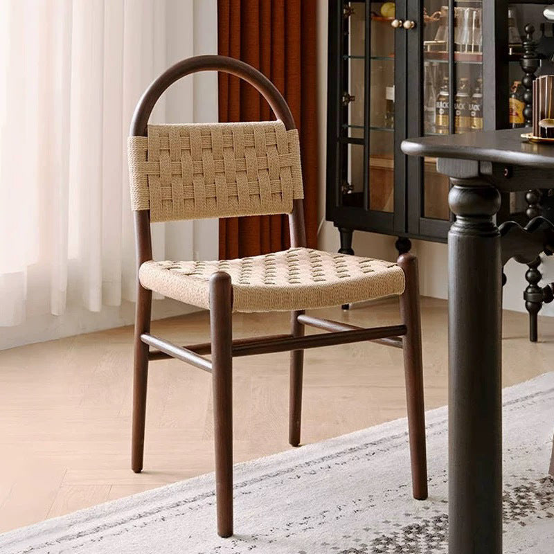 Traditional French Wooden & Rope Square Dining Chair With Woven Design For Dining Room & Living Room