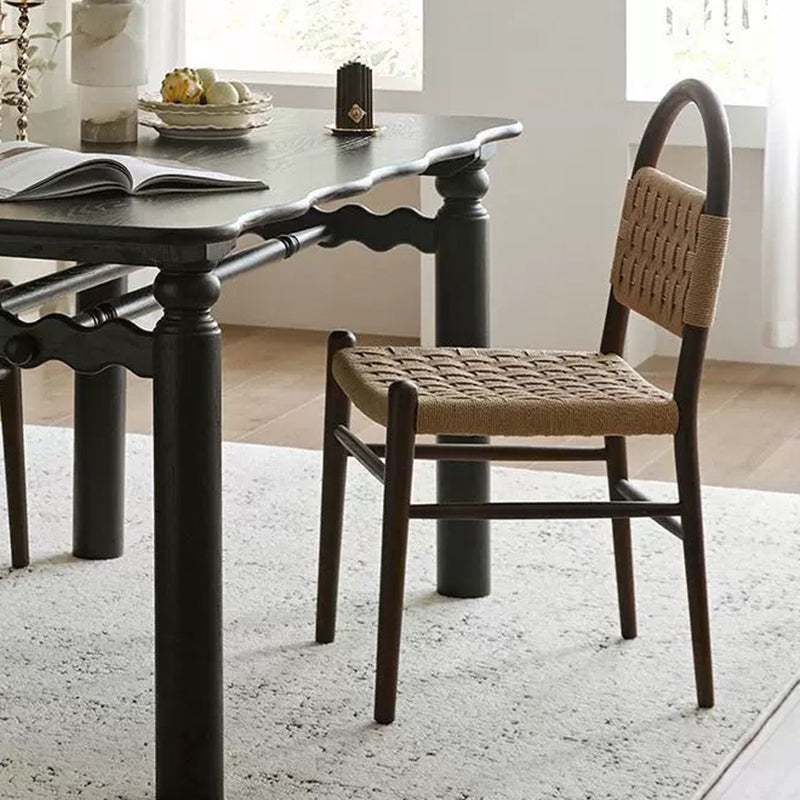 Traditional French Wooden & Rope Square Dining Chair With Woven Design For Dining Room & Living Room