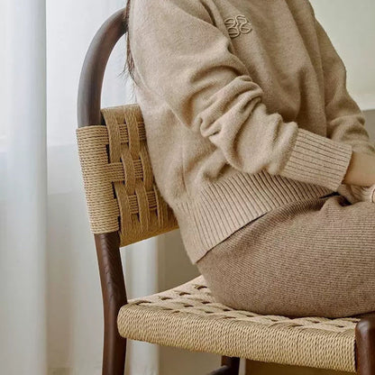 Traditional French Wooden & Rope Square Dining Chair With Woven Design For Dining Room & Living Room
