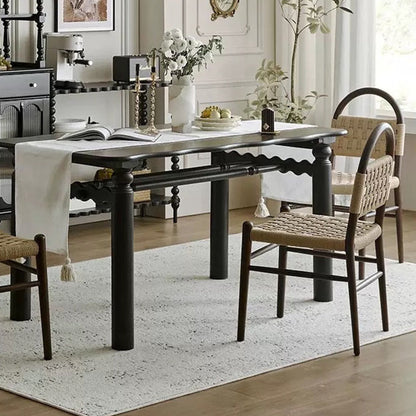 Traditional French Wooden & Rope Square Dining Chair With Woven Design For Dining Room & Living Room