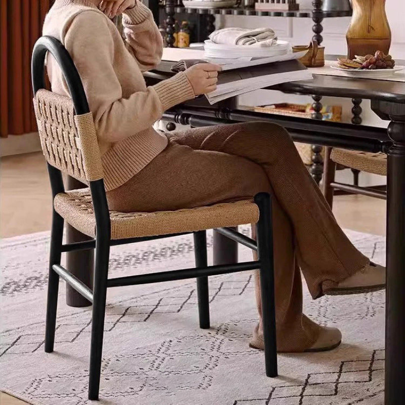 Traditional French Wooden & Rope Square Dining Chair With Woven Design For Dining Room & Living Room