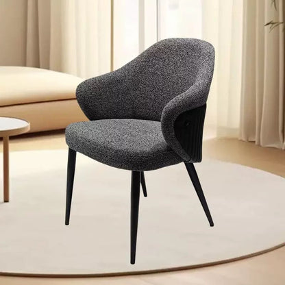 Modern Minimalist Fabric & Metal Curved-Back Dining Chair With Ergonomic Design For Dining Room & Living Room