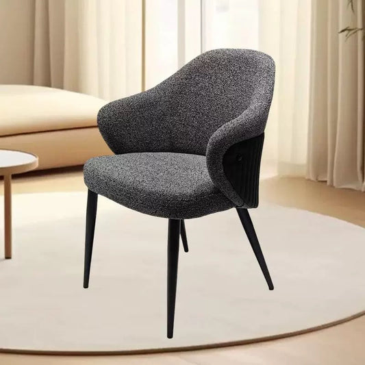 Modern Minimalist Fabric & Metal Curved-Back Dining Chair With Ergonomic Design For Dining Room & Living Room