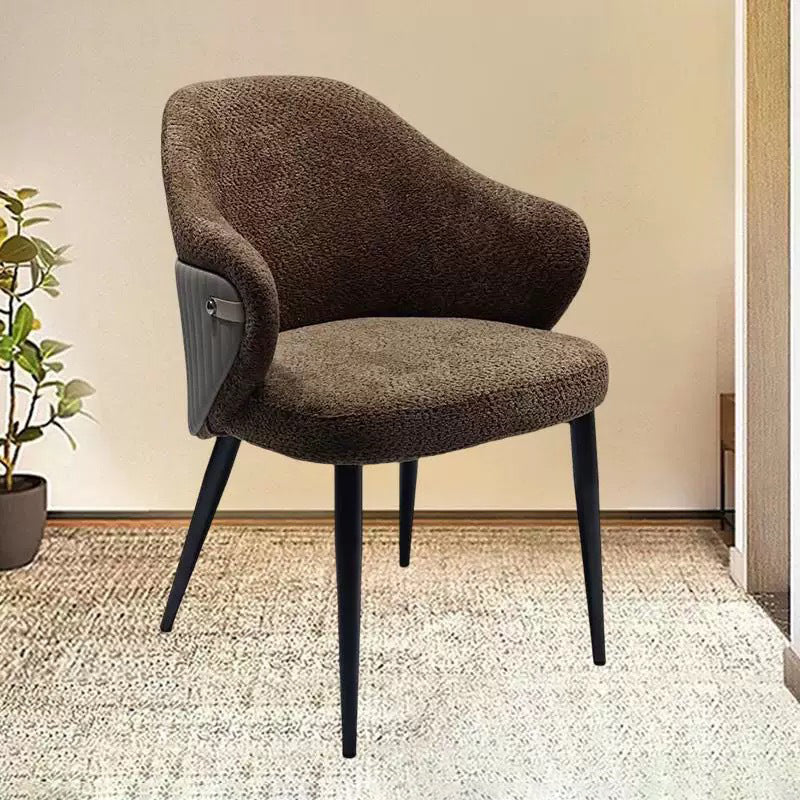 Modern Minimalist Fabric & Metal Curved-Back Dining Chair With Ergonomic Design For Dining Room & Living Room