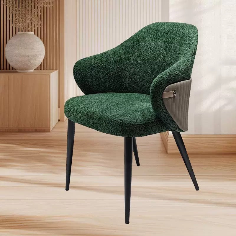 Modern Minimalist Fabric & Metal Curved-Back Dining Chair With Ergonomic Design For Dining Room & Living Room