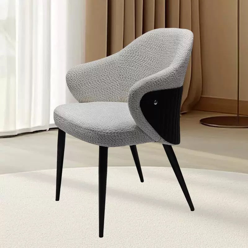 Modern Minimalist Fabric & Metal Curved-Back Dining Chair With Ergonomic Design For Dining Room & Living Room