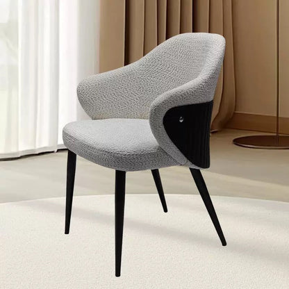 Modern Minimalist Fabric & Metal Curved-Back Dining Chair With Ergonomic Design For Dining Room & Living Room