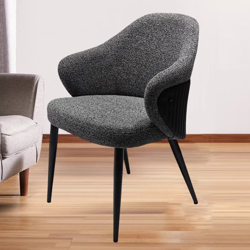 Modern Minimalist Fabric & Metal Curved-Back Dining Chair With Ergonomic Design For Dining Room & Living Room