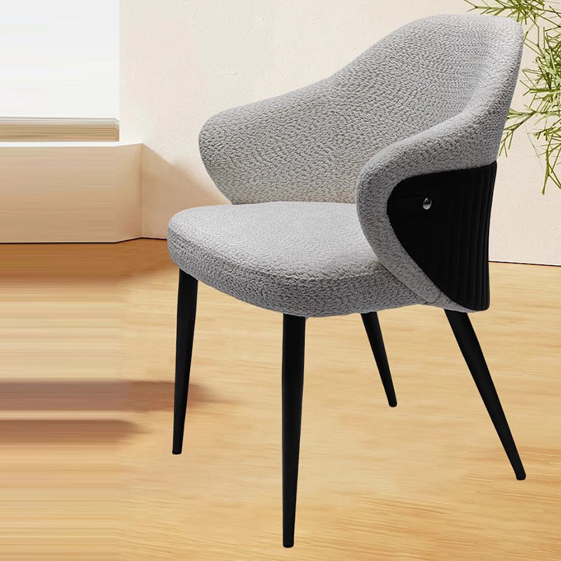 Modern Minimalist Fabric & Metal Curved-Back Dining Chair With Ergonomic Design For Dining Room & Living Room