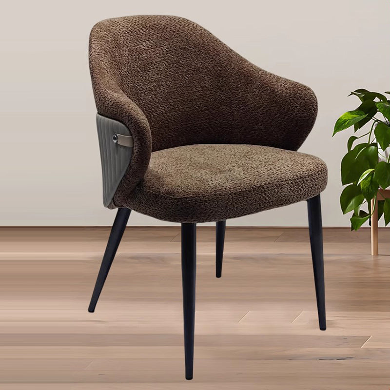 Modern Minimalist Fabric & Metal Curved-Back Dining Chair With Ergonomic Design For Dining Room & Living Room