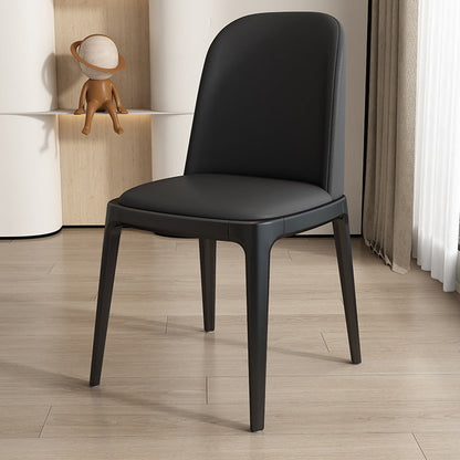Modern Minimalist Wood & Microfiber Leather Square Curved Dining Chair With Moisture-Resistant Design For Dining Room & Living Room