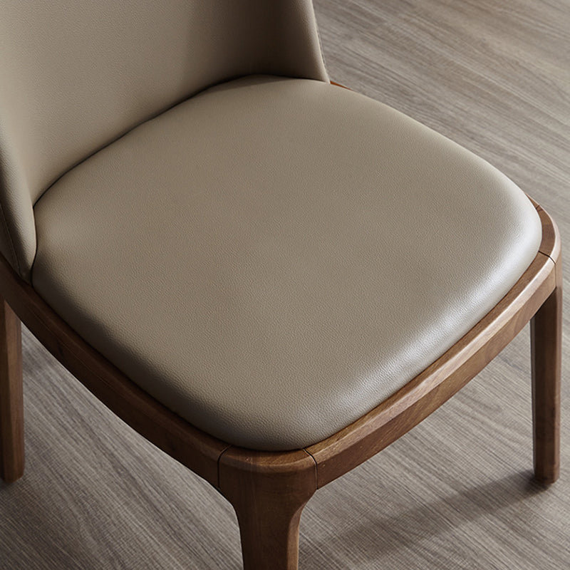 Modern Minimalist Wood & Microfiber Leather Square Curved Dining Chair With Moisture-Resistant Design For Dining Room & Living Room