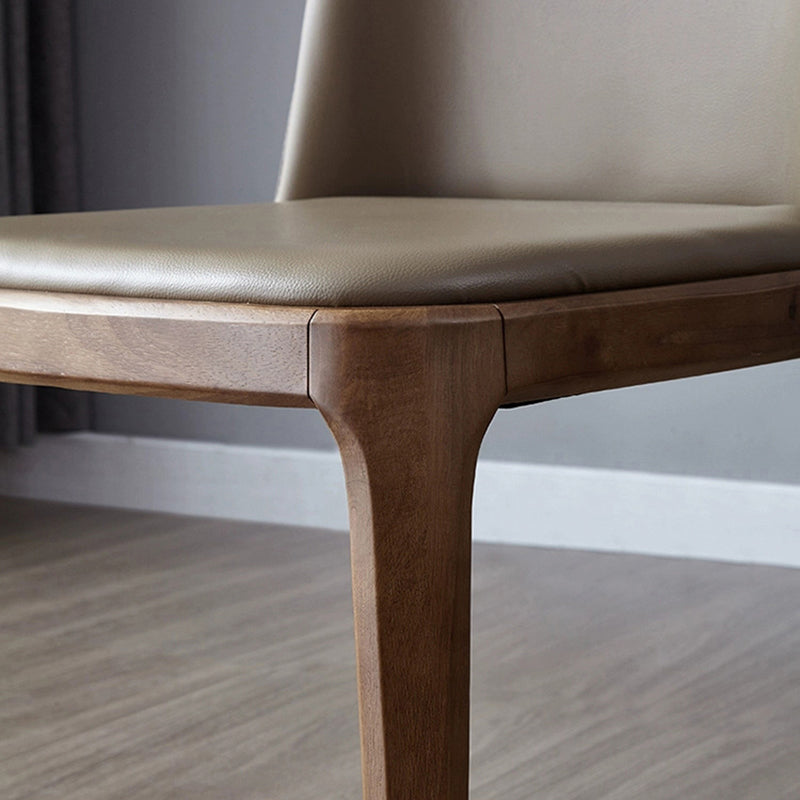 Modern Minimalist Wood & Microfiber Leather Square Curved Dining Chair With Moisture-Resistant Design For Dining Room & Living Room