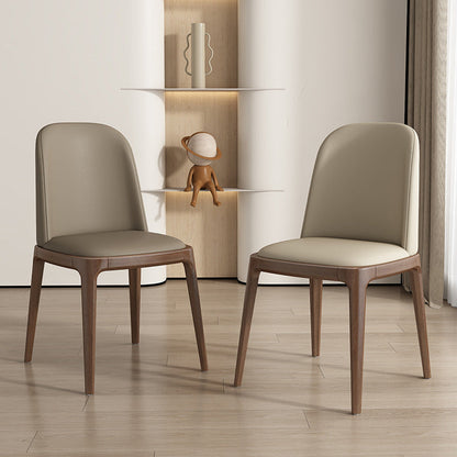 Modern Minimalist Wood & Microfiber Leather Square Curved Dining Chair With Moisture-Resistant Design For Dining Room & Living Room