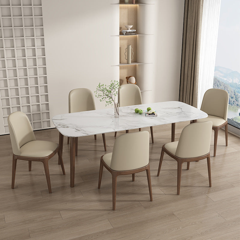 Modern Minimalist Wood & Microfiber Leather Square Curved Dining Chair With Moisture-Resistant Design For Dining Room & Living Room