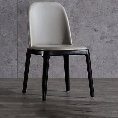 Modern Minimalist Wood & Microfiber Leather Square Curved Dining Chair With Moisture-Resistant Design For Dining Room & Living Room