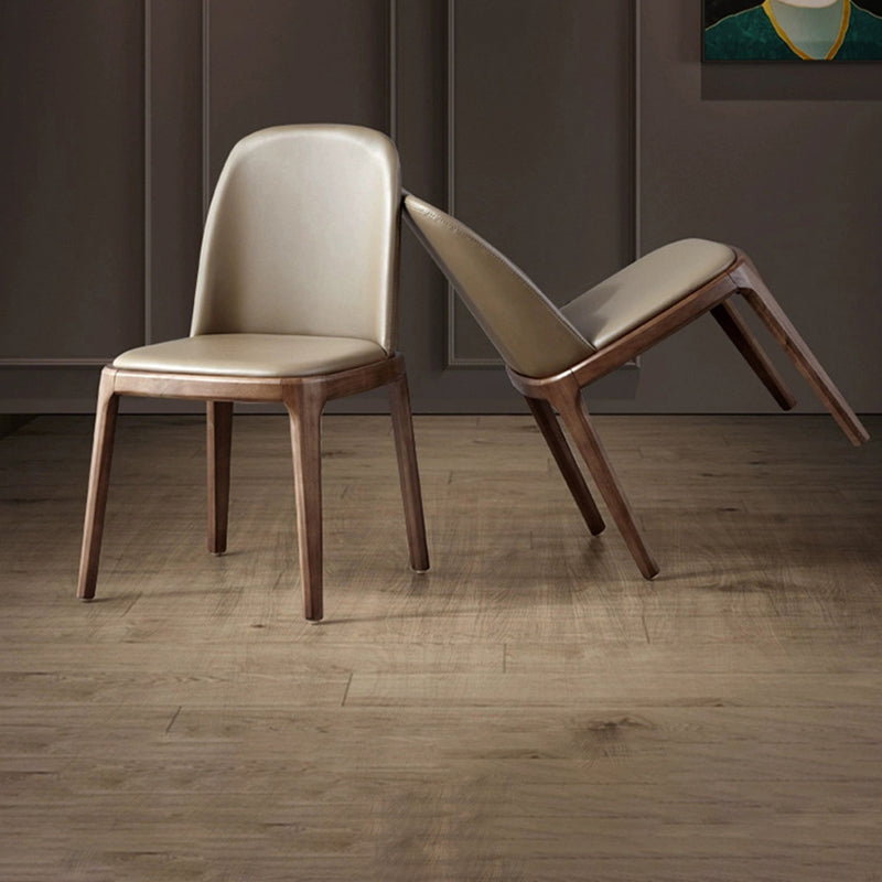 Modern Minimalist Wood & Microfiber Leather Square Curved Dining Chair With Moisture-Resistant Design For Dining Room & Living Room