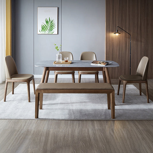 Modern Minimalist Wood & Microfiber Leather Square Curved Dining Chair With Moisture-Resistant Design For Dining Room & Living Room